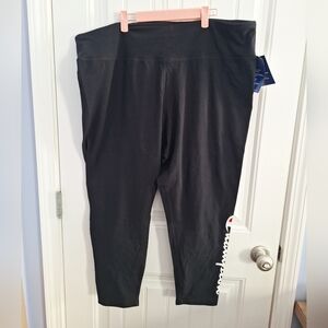 Champion Womens Black 7/8 Athletic Leggings 4X Moisture Wicking Pull Up Logo